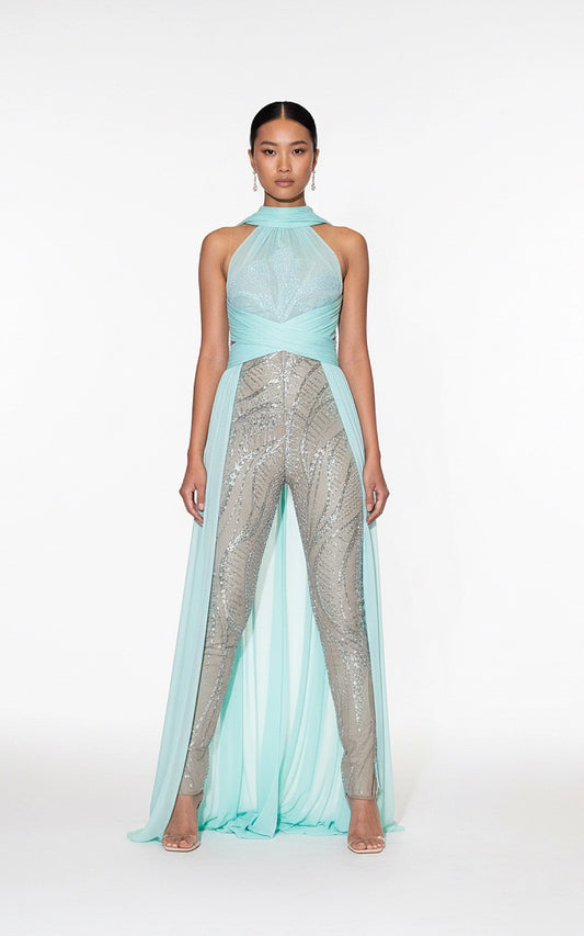 Pleated Chiffon Overlay Dress Set