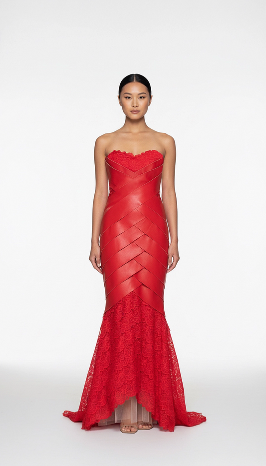 Strapless Leather and Lace Dress