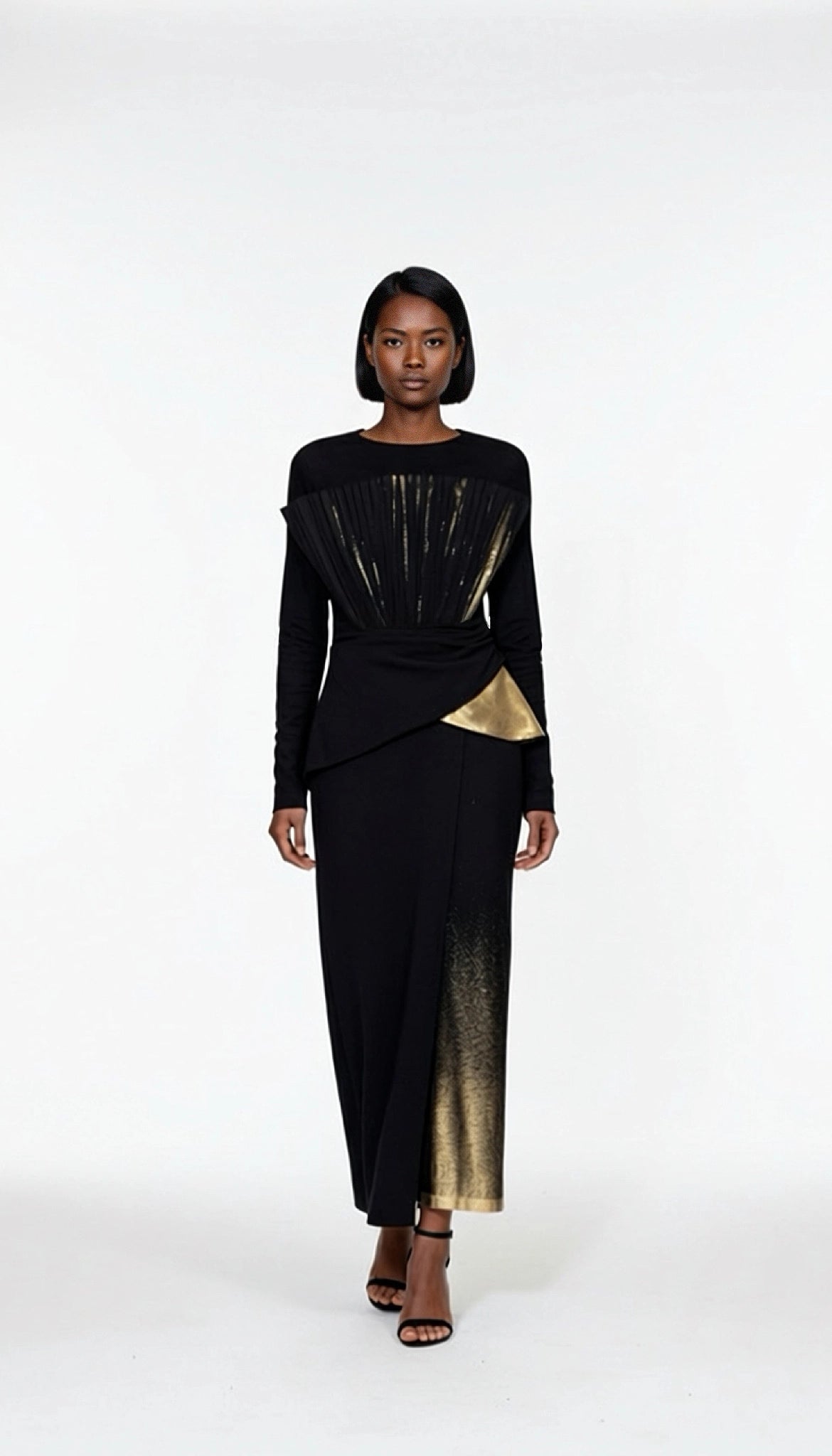 Fan-Pleated Asymmetric Dress