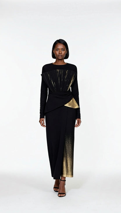 Fan-Pleated Asymmetric Dress