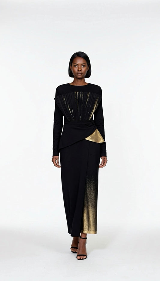 Fan-Pleated Asymmetric Dress