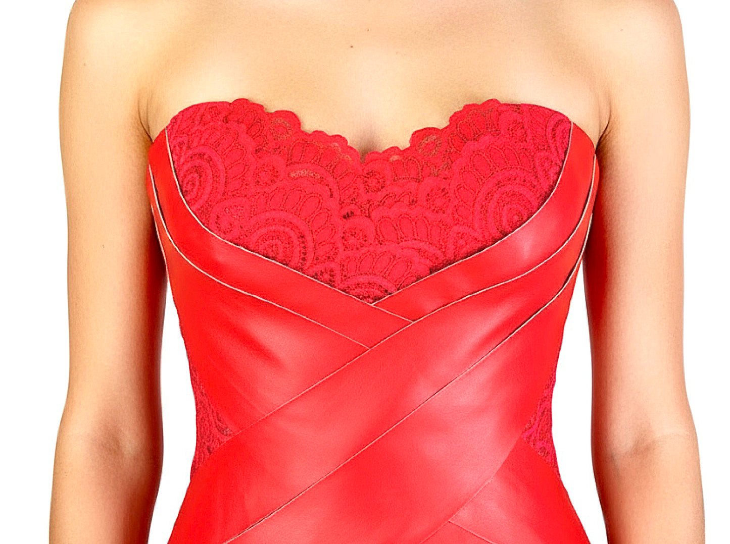 Strapless Leather and Lace Dress
