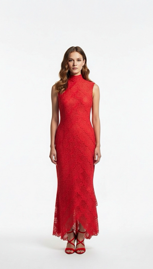 Mock Neck Lace Dress